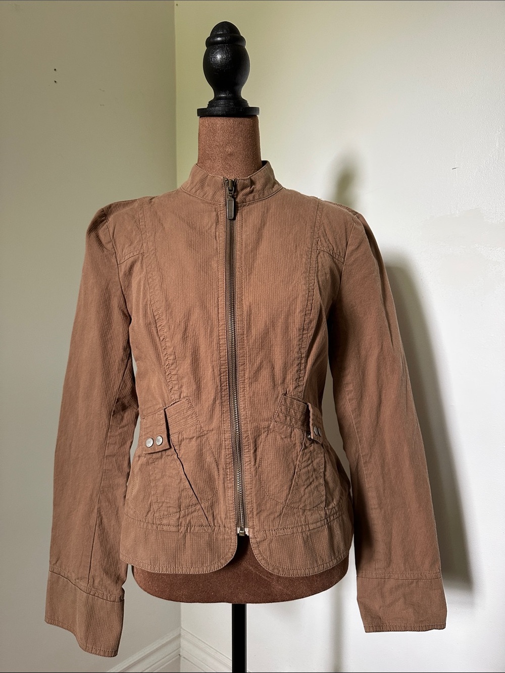 I.E. RELAXED Brown Y2K Pinstripe 100% Cotton Boho Twee Utility Jacket Small